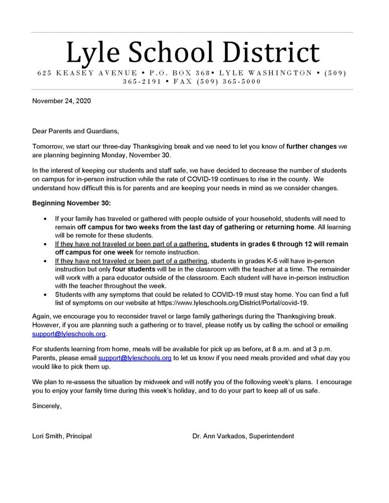 Parent Letter November 24, 2020