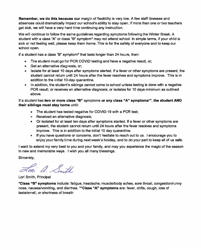 Page 2, Parent Letter from Principal Smith